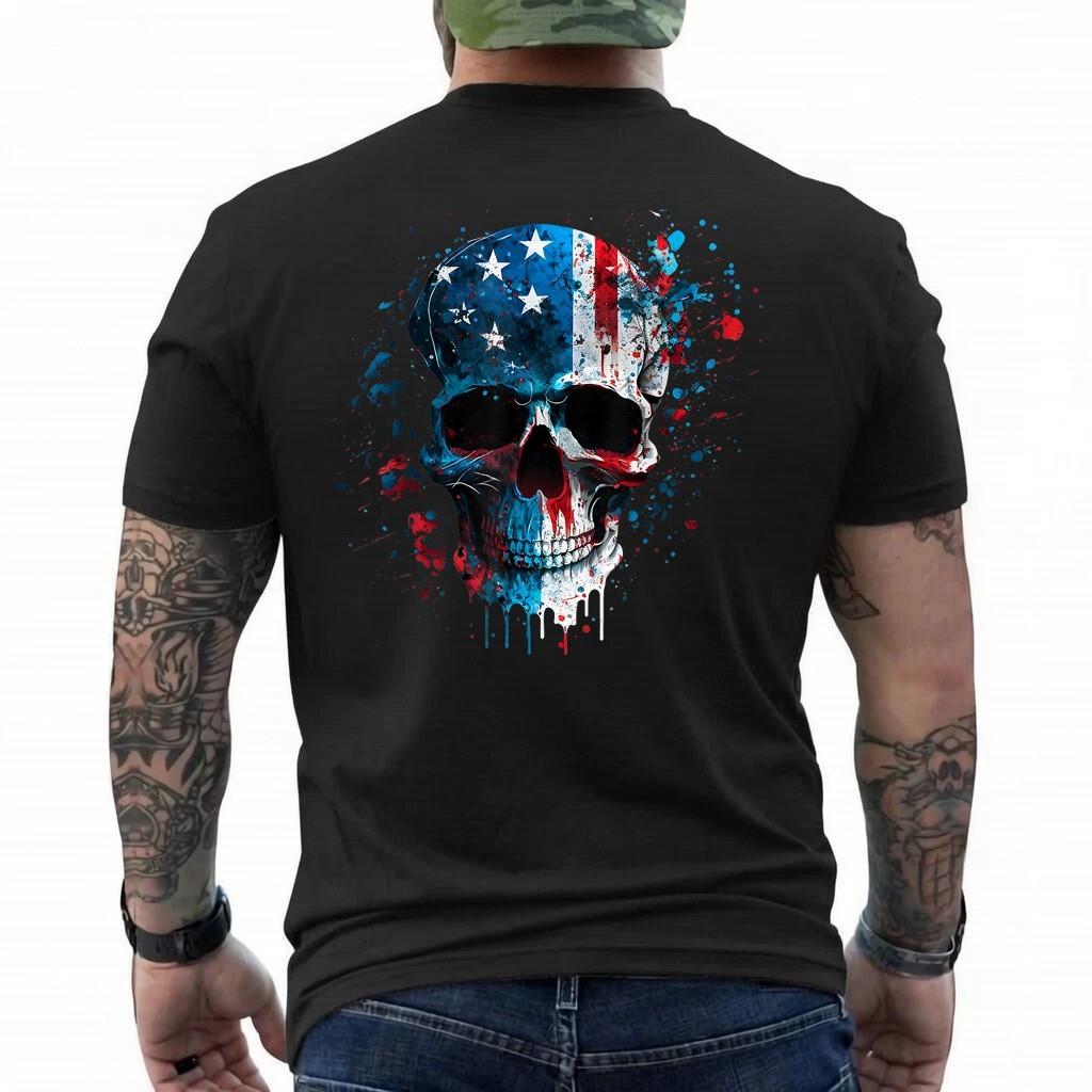 Skull Skeleton American Flag Freedom Patriotic 4th Of July T-Shirt 3XL