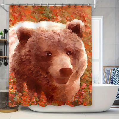 Brown Bear Pattern Shower Curtain Rustic Fall Decor for Bathroom