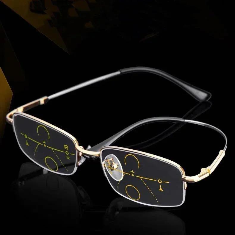 Half Frame Business Multifocal Photochromic Eyewear Memory Titanium Alloy Reading Glasses Anti-blue Light Far Sight Glasses