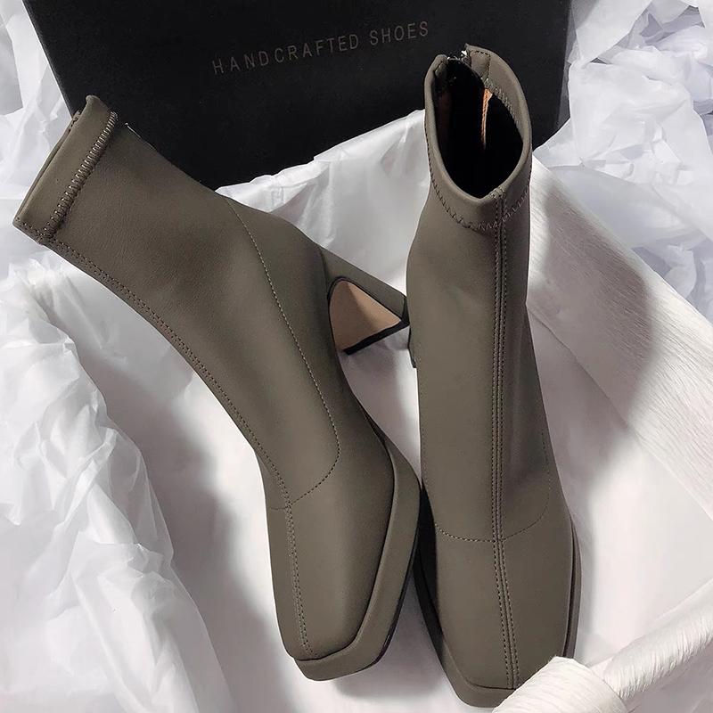 Stivali con Tacco Alto da Donna Stivaletti Punta Quadrata Scarpe Invernali Nuovi Goth Zip Chelsea Boots Décolleté Calzature da Passeggio Gladiator Motorcycle Botas