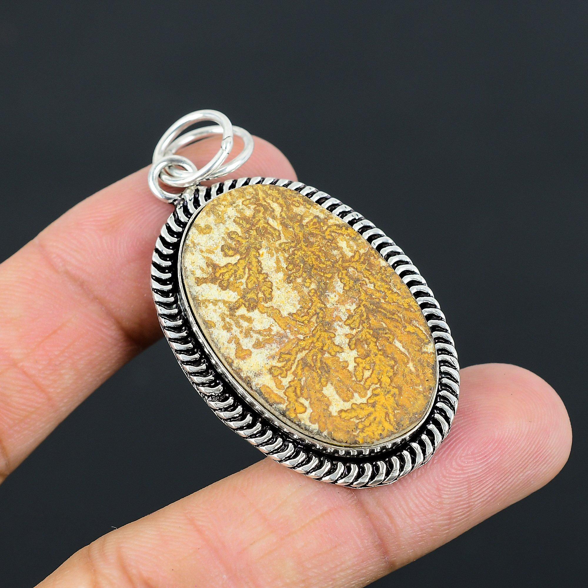 Daughters Day Deal 925 Silver Natural Psilomelane Dendrite Bezel Pendant Jewelry