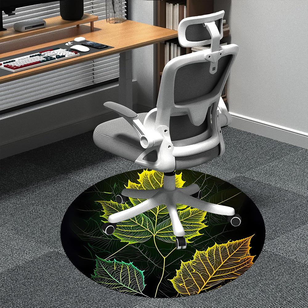 1pc Leaf Nature Office Round Area Rug, Indoor Mat Suitable ForOffice, Under Office Chairs Bedroom Living Room Home Decor, Room Deco  D030