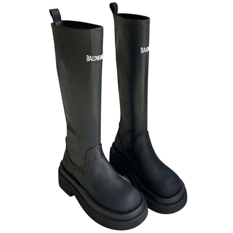 Soft leather version~ Small man heightening platform boots but knee knight boots 2025 new letter boots rain boots