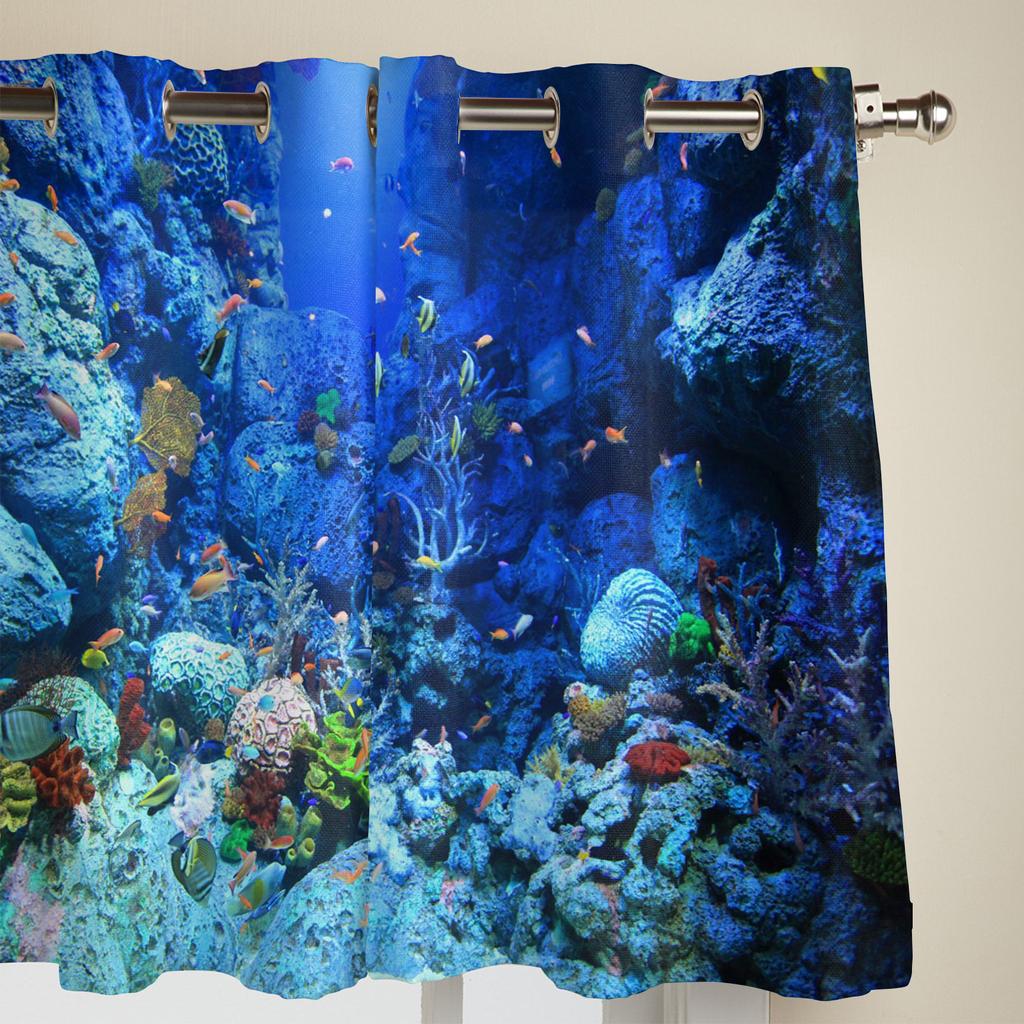 Modern Window Curtains for Living Room Blue Ocean Coral Small Fish Curtains for Child Bedroom Kitchen Decor Blinds Drapes