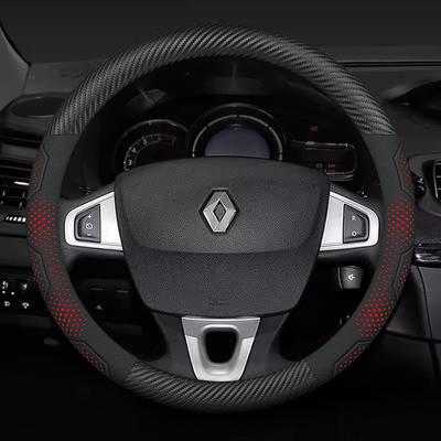 For Renault Clio Megane 3 Scenic Laguna Logan Kadjar Kangoo Sandero CAPTUR DUSTER Carbon Fiber Suede Car Steering Wheel Cover
