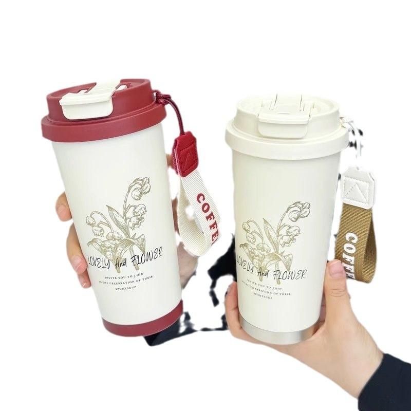 Lily Of The Valley Thermos Cup 316 Stainless Steel Coffee Cup Girls Large Capacity High Value Straw Water Cup