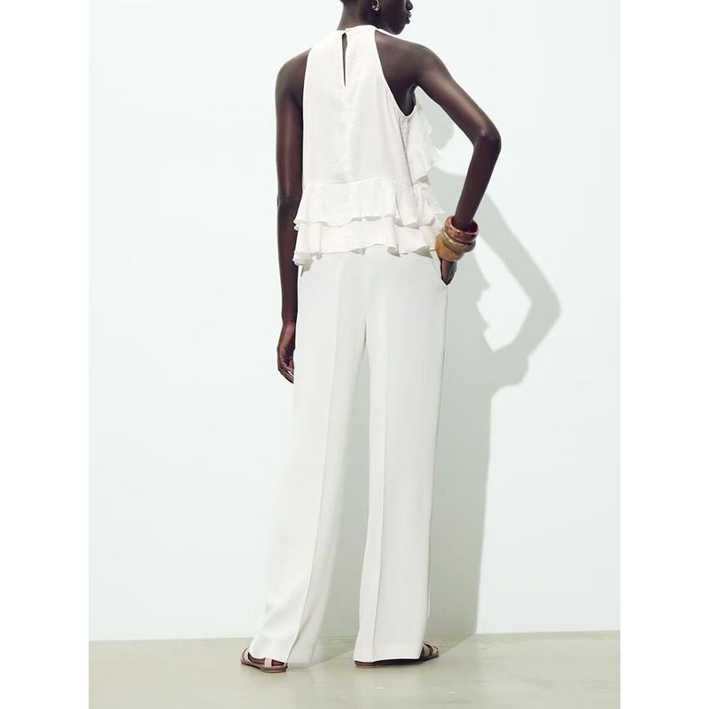 Za2025 Summer New Women clothes Versatile Backless Laminated Decorative Neck Collar Casual Top 2298080 250