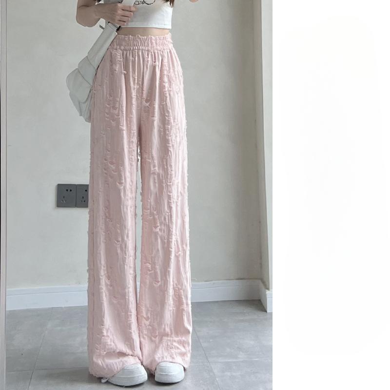 White Ripped Wide-leg Pants for Women In Summer New Design High Waist Drape Slimming Straight-leg Casual Floor Pants