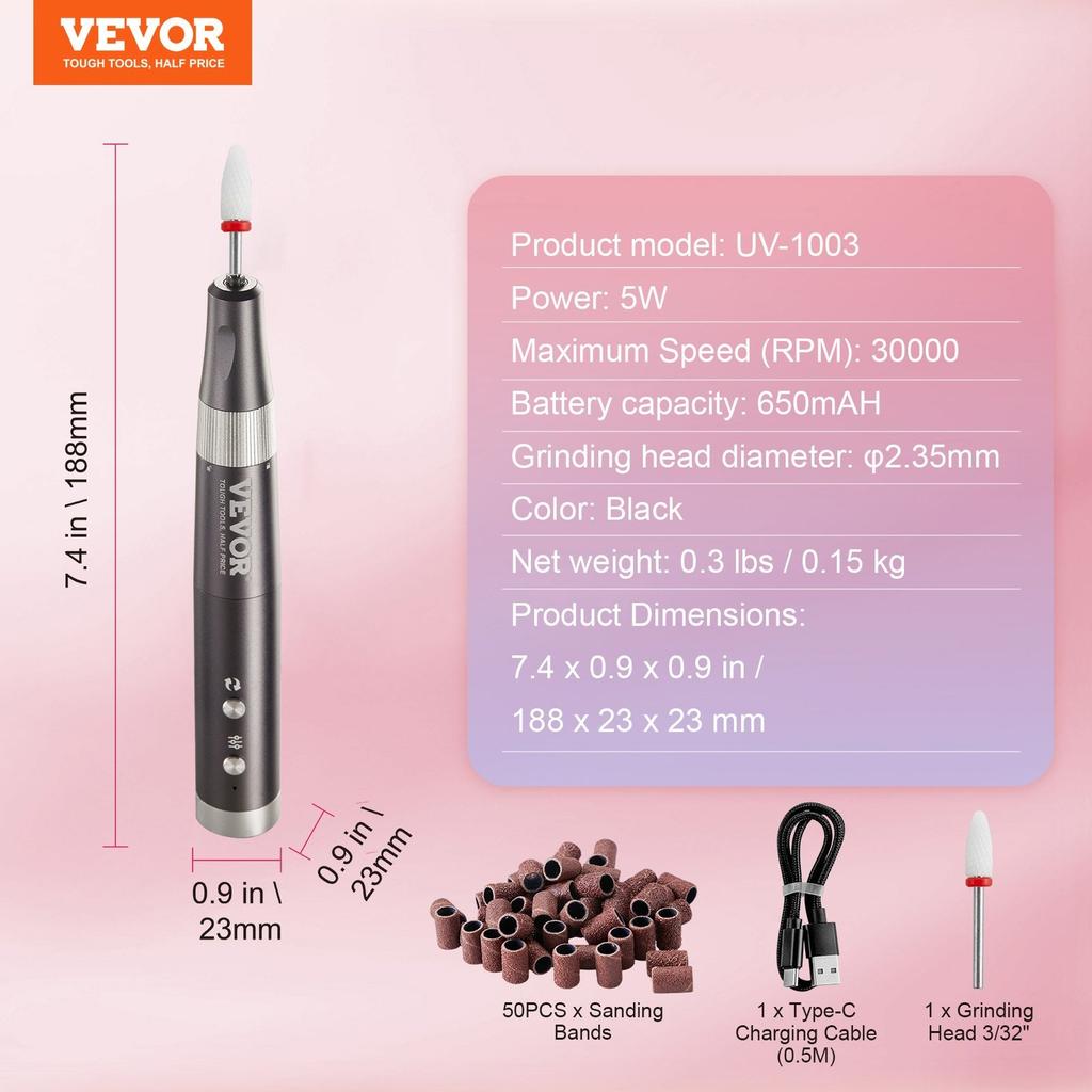Electric Cordless Nail Drill 30000RPM Rechargeable Nail E File Machine