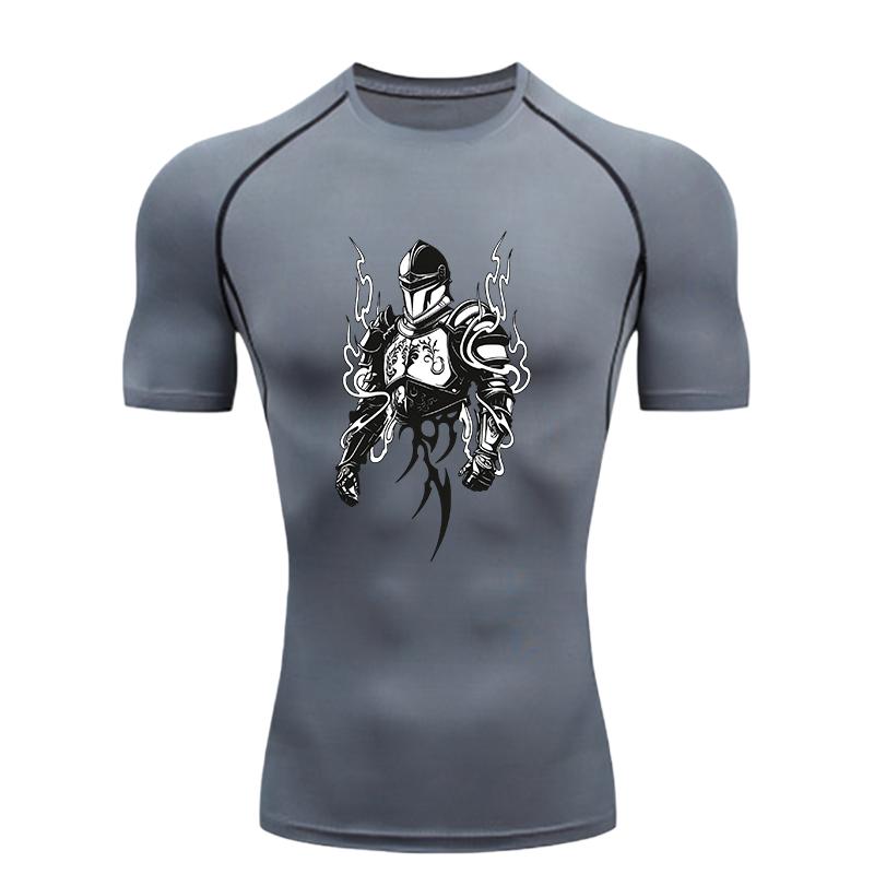 Knights Armor Design  Men's Sports T-shirt Training Fitness Compression Rashgard Tops Quick Dry Short Sleeve T-Shirt