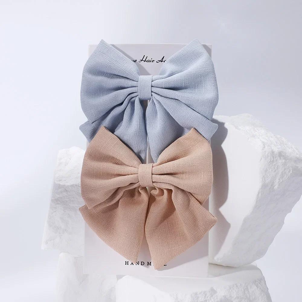 2 Pcs/lot Cute Solid Cotton Hair Bows With Clip For Girls Hair Clips Handmade Hairpins Barrettes Headwear Kids Hair Accessories