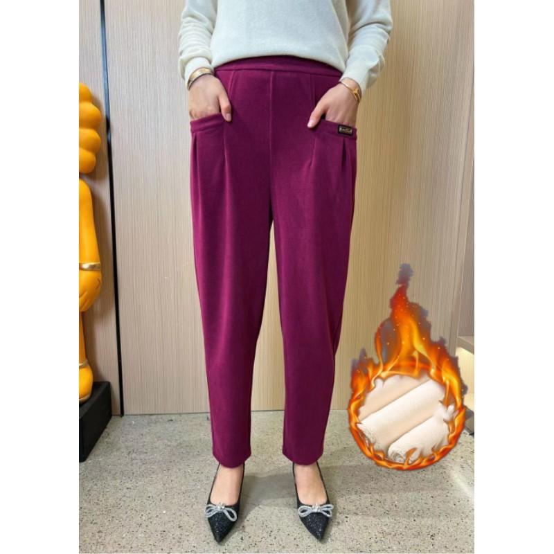 

Женские осенне-зимние эластичные брюки с высокой талией и подкладкой свободного кроя, однотонные повседневные брюки Nine Minute L фиолетовый
