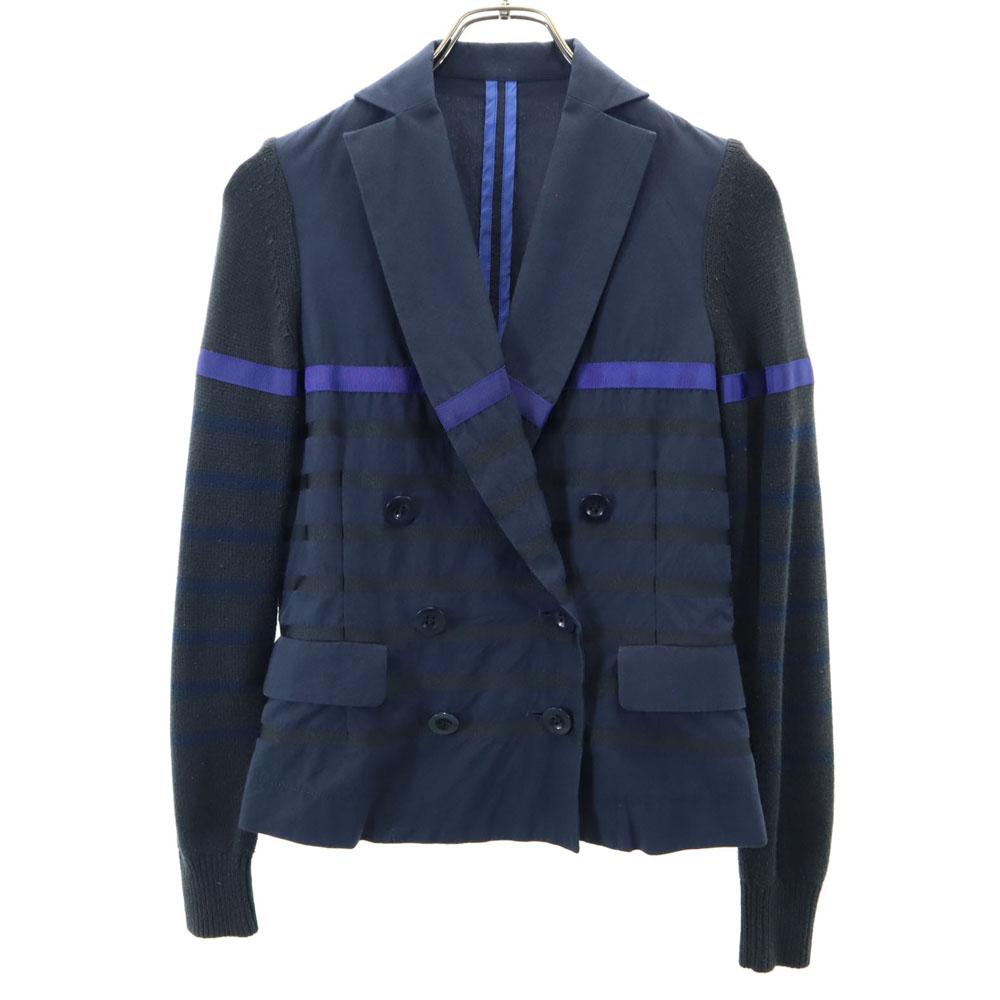 Sacai Luck Сделано в Японии Двубортный блейзер с переключением вязаного узора Женский Б/У