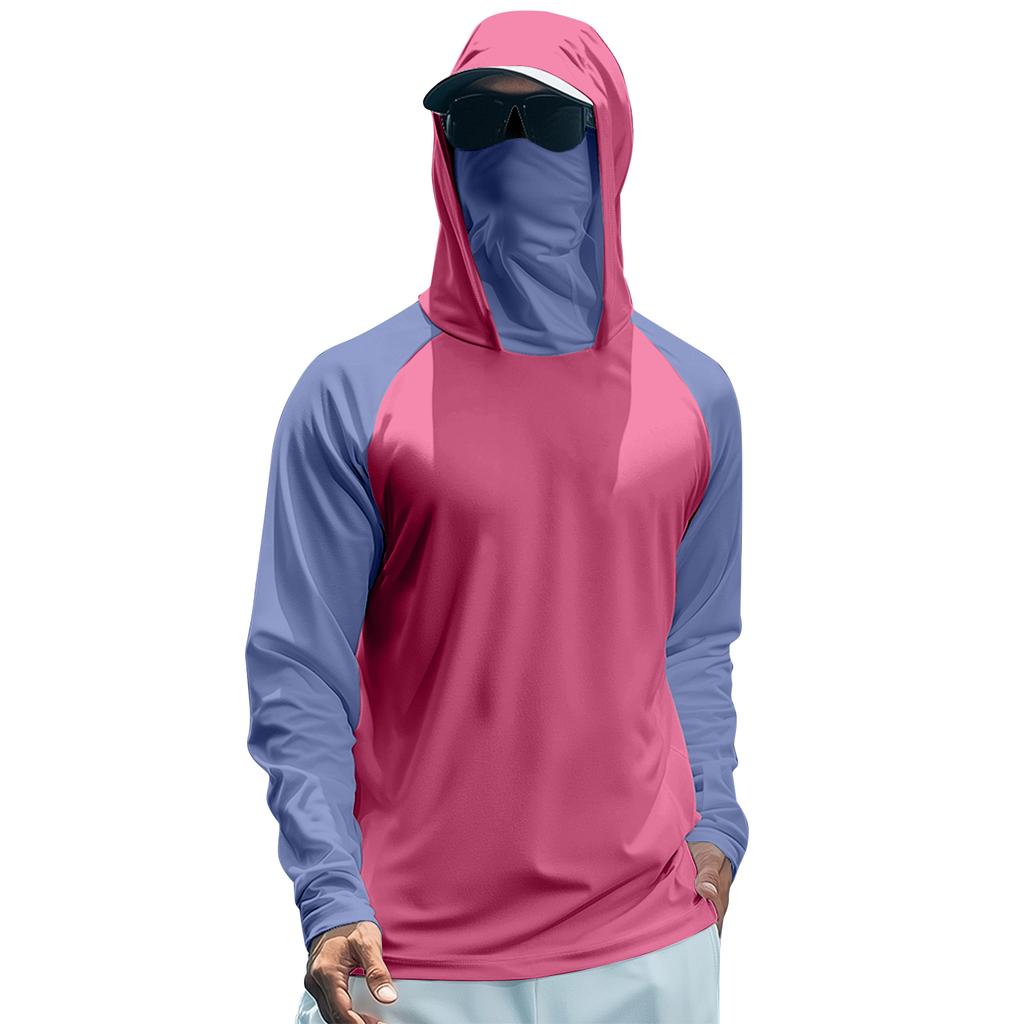 Men's Summer Color Matching Quick-drying Long-sleeved T-shirt Sun Clothing Fishing Fitness Sports Hooded Long-sleeved Top