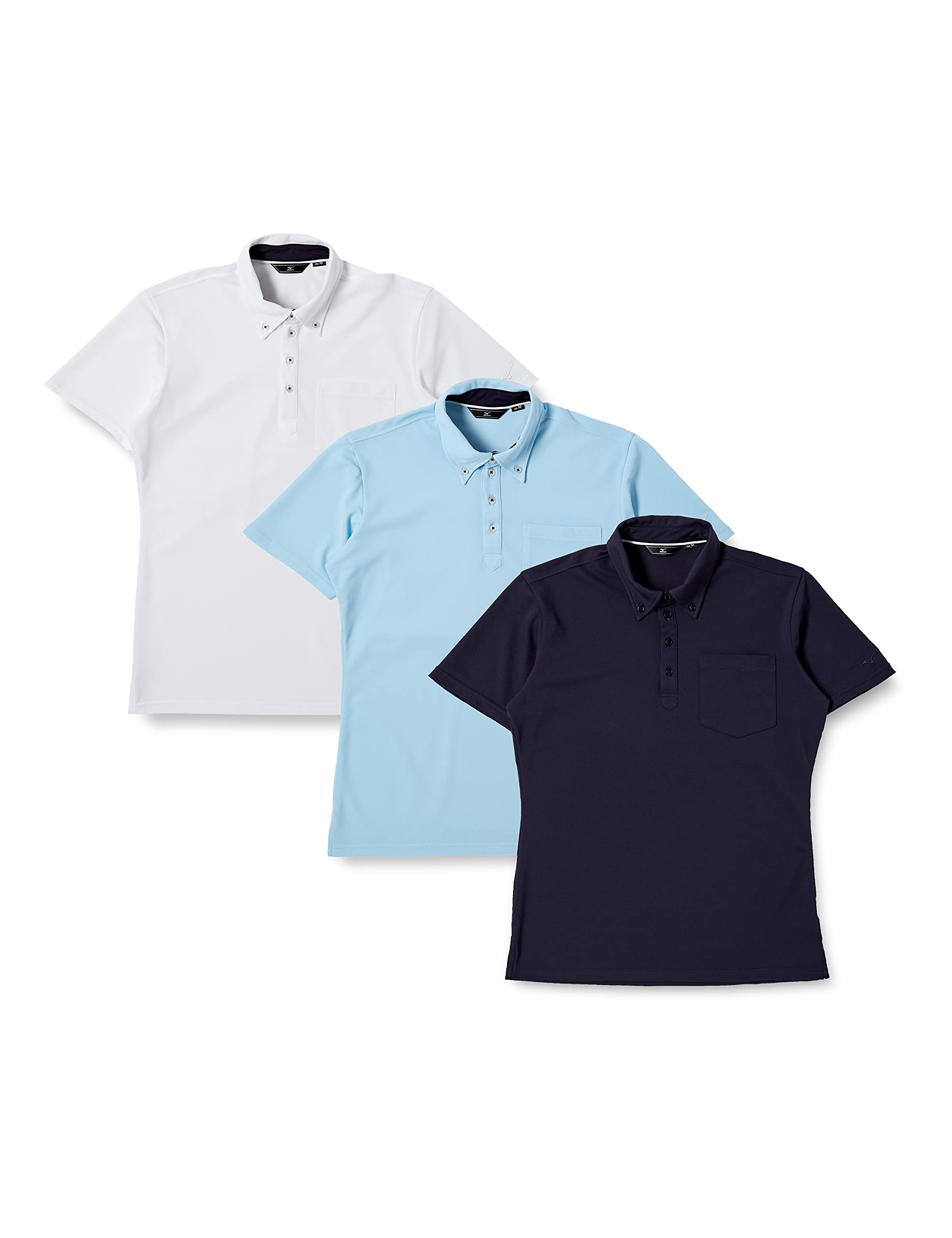 

Mizuno Lifestyle Wear Polo Solar Short Set of XL Shirts, Cut, Sleeve, Button-Down, 3, Men s, C2JG1010, White/Navy/Cool Blue,