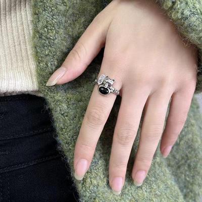 Nouvelle bague réglable Chat porte-bonheur Zircone noire Style coréen 2024