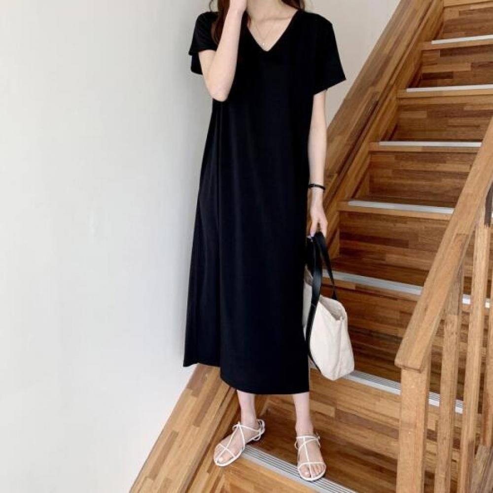 New ArriVals Open Run Women V Neck oVersized Short sleeVe Plain Dress
