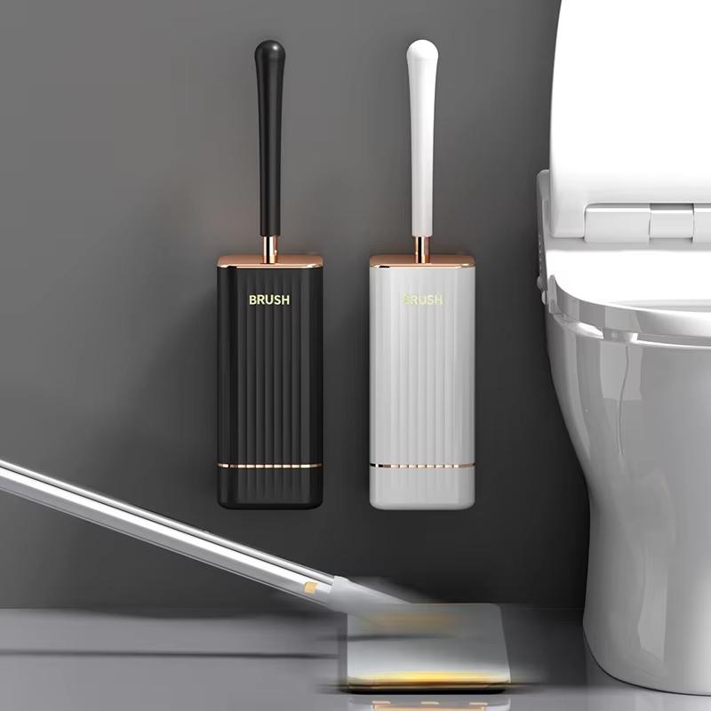 Silicone Toilet Brush Set Long Handle No Drill Wall Mounted Quick Dry Leak Proof For Bathroom Deep Cleaning Durable Multi Use