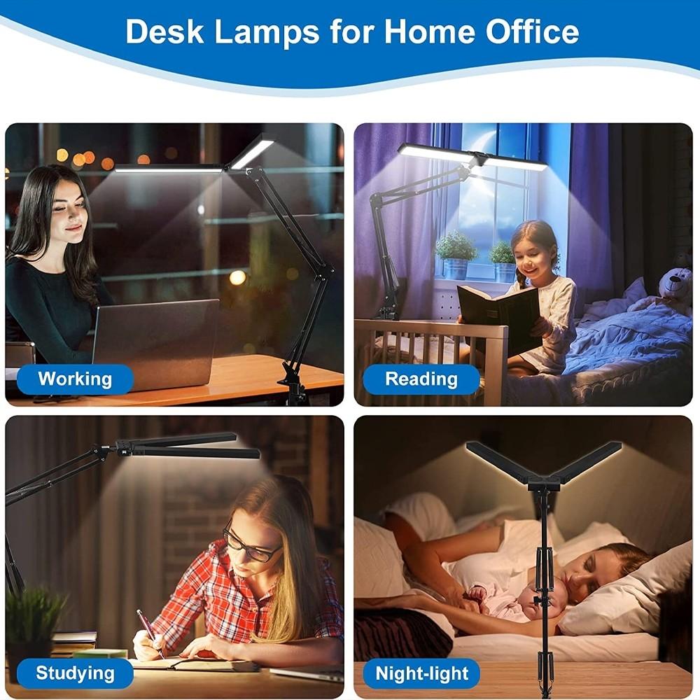 Home Office Large Lighting Range Table Lamp 24W Dimmable Swing Arm Piano Light Foldable Double Led Reading Desk Lamp