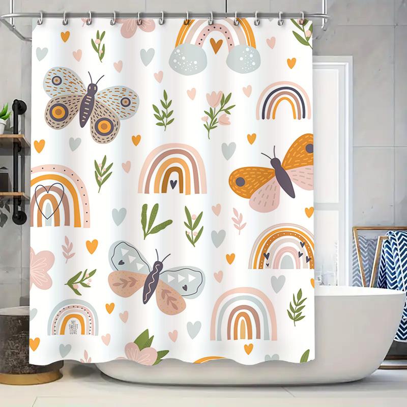 

Modern Butterfly Rainbow Shower Curtain Decor Soft Fabric With Hook For Bathroom Walls Home Decoration (Multicolored) W60H190(CM)-1 Pcs