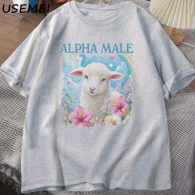 

Alpha Male T Shirt Casual Cotton Meme T-shirt Silly Weird Goat Graphic Tee Fashion Short Sleeve O Neck Printed Tops Clothing XXL сірий
