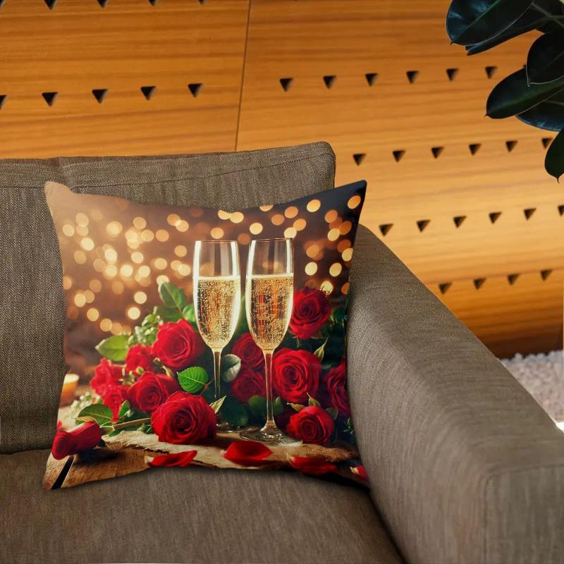 1 Stylish Valentine's Day Romantic Champagne and Rose Pizza Pillowcase