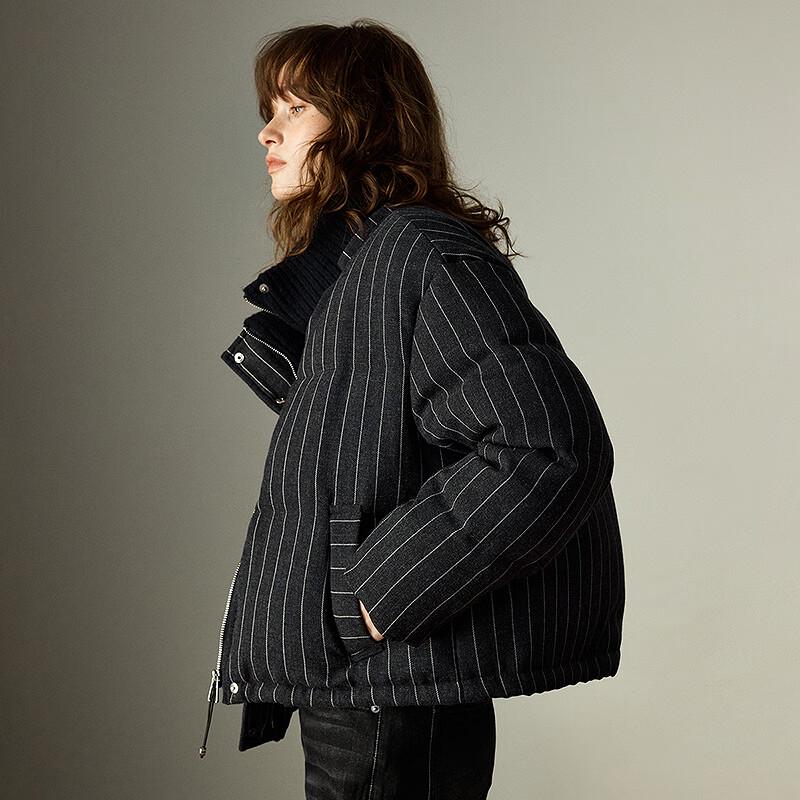 Chuyu Women's Striped Knit Stand Collar Puffer Jacket