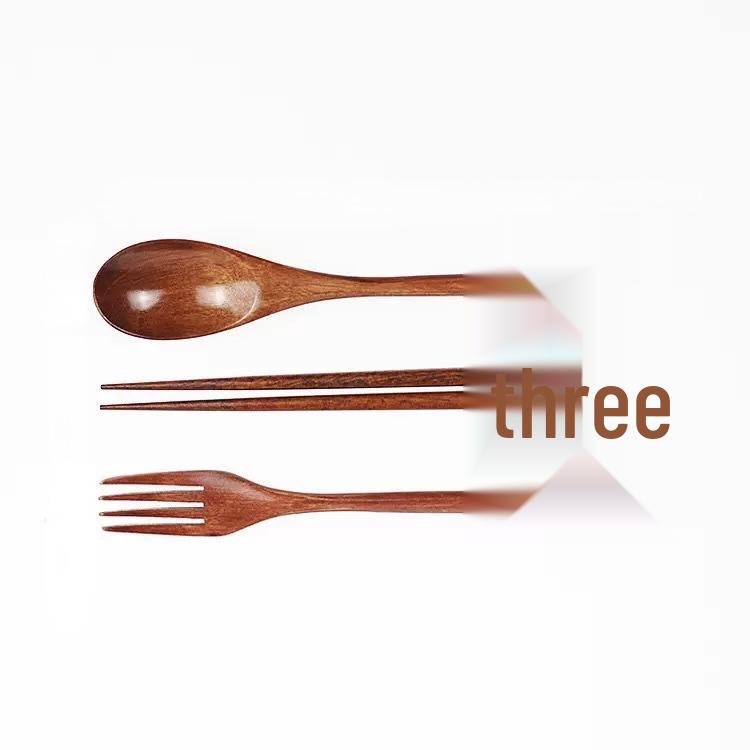 Japanese-Style Wooden Chopsticks, Spoon, and Fork Set with Portable Cloth Bag