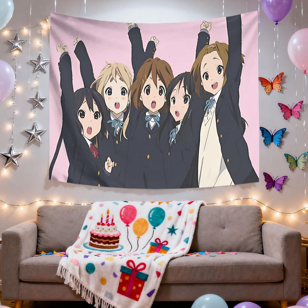 Light Music Girl K-ON Five Person Tapestry, Hirasawa Wei Akiyama Anime Wall Art for Bedroom Living Room