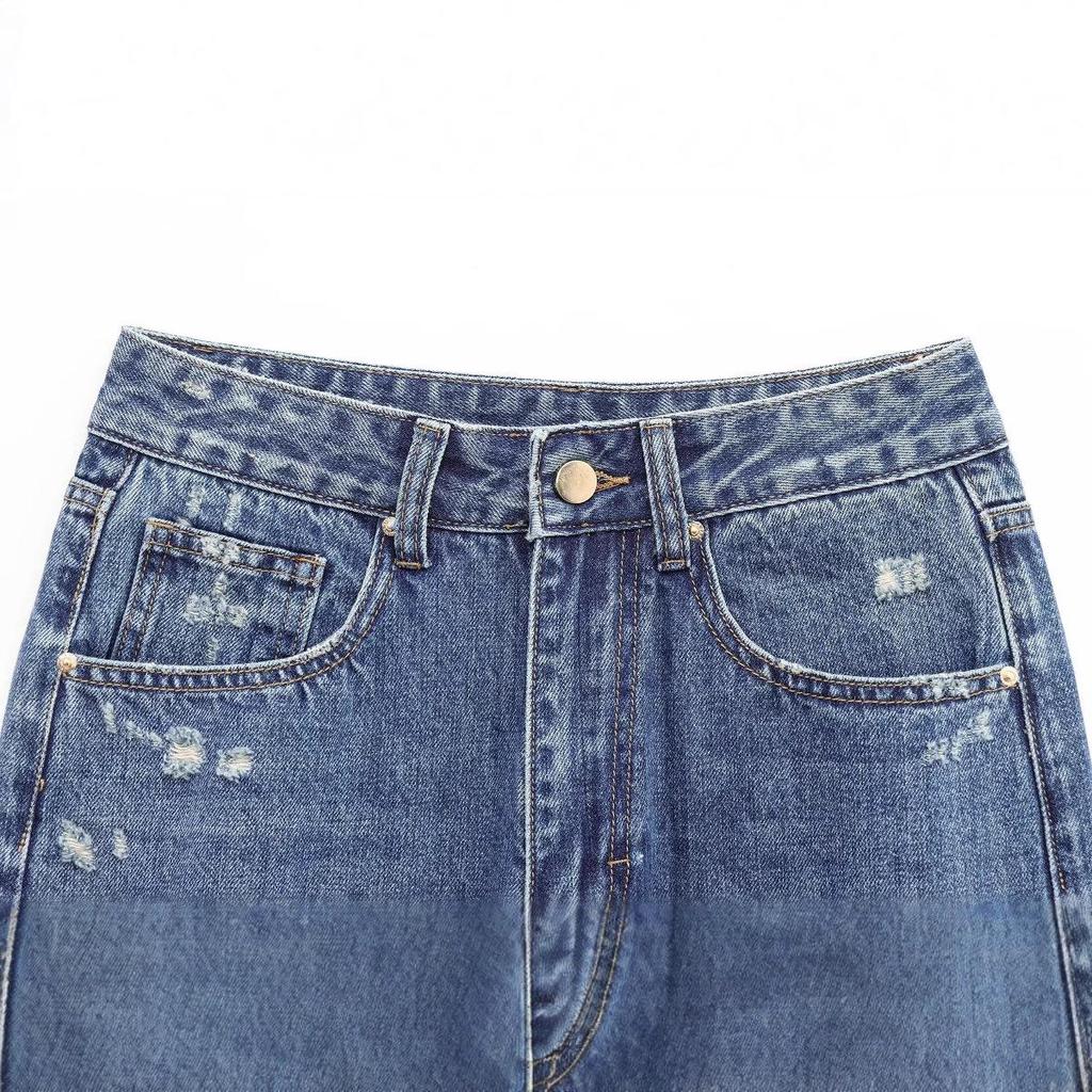 2025 Spring Women's High-Waist Ripped Denim Jeans: European & American Style