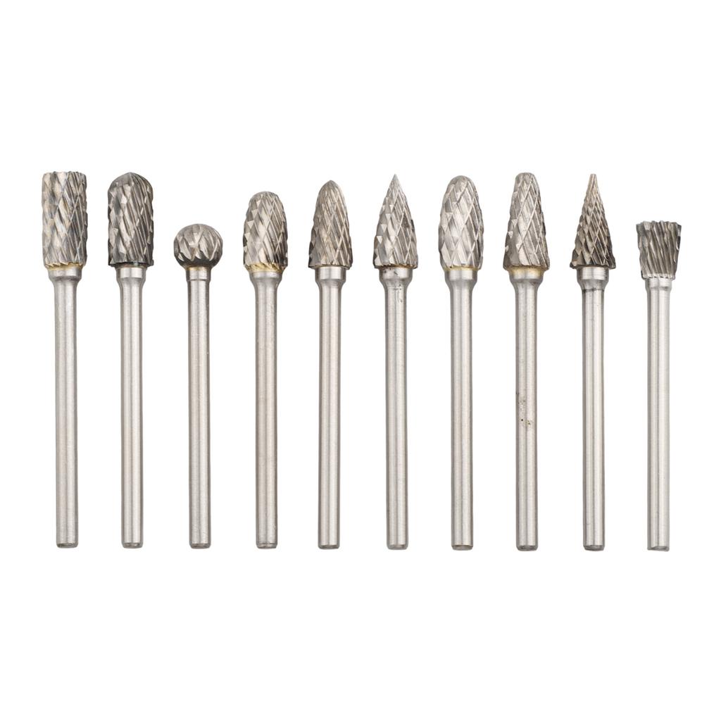 10pcs Rotary File Grinding Head Set Engraving Milling Cutter Head Tungsten Steel Double-Cut Grinding Heads Rotary Tools