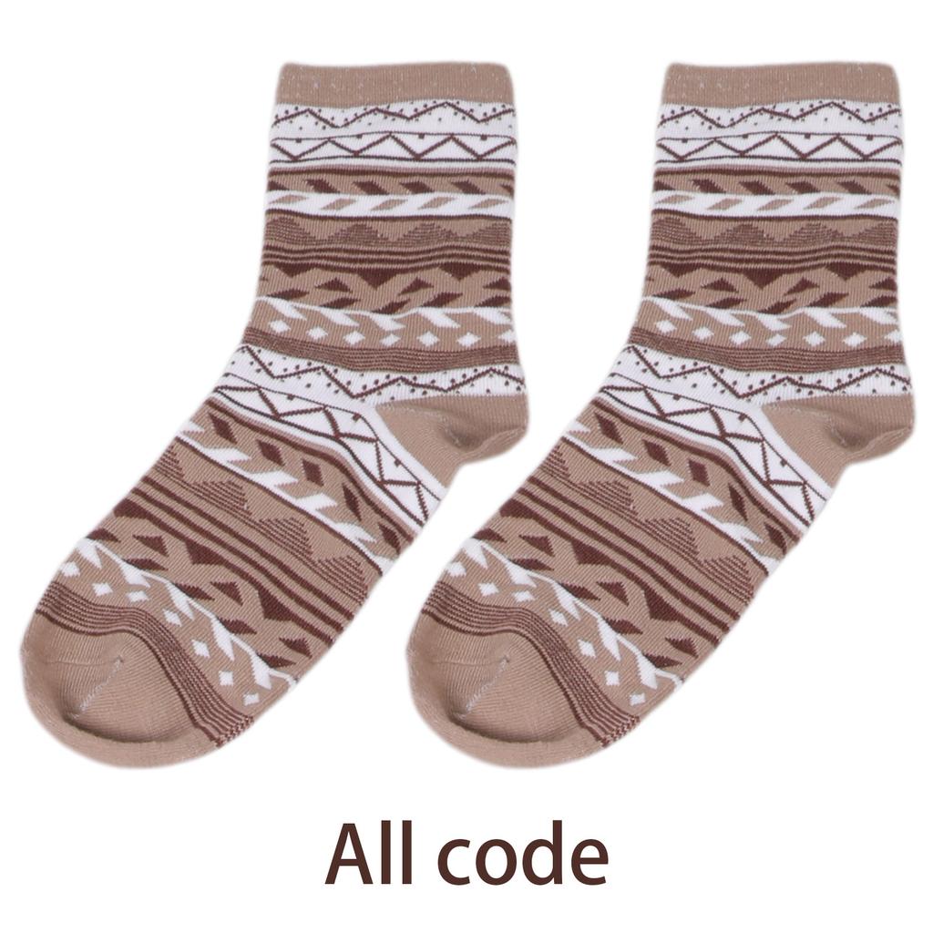 6 Pairs Harajuku College Style Women Student Crew Socks Vintage Geometric Print Casual Fashion Medium Stockings Gifts