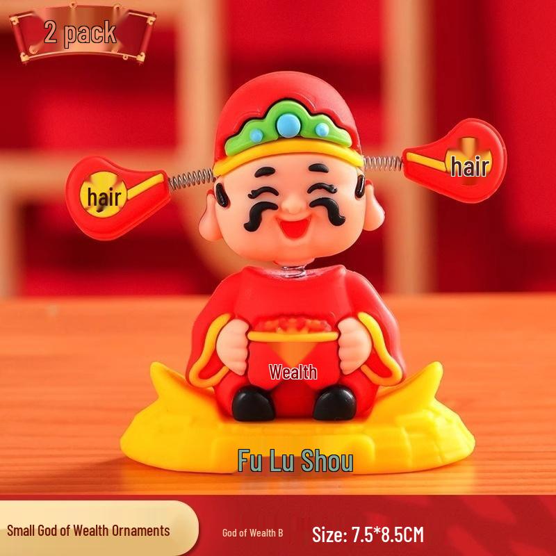 2025 Chinese Style God of Wealth Bobblehead Car Ornament: Cute Cartoon Interior Decoration
