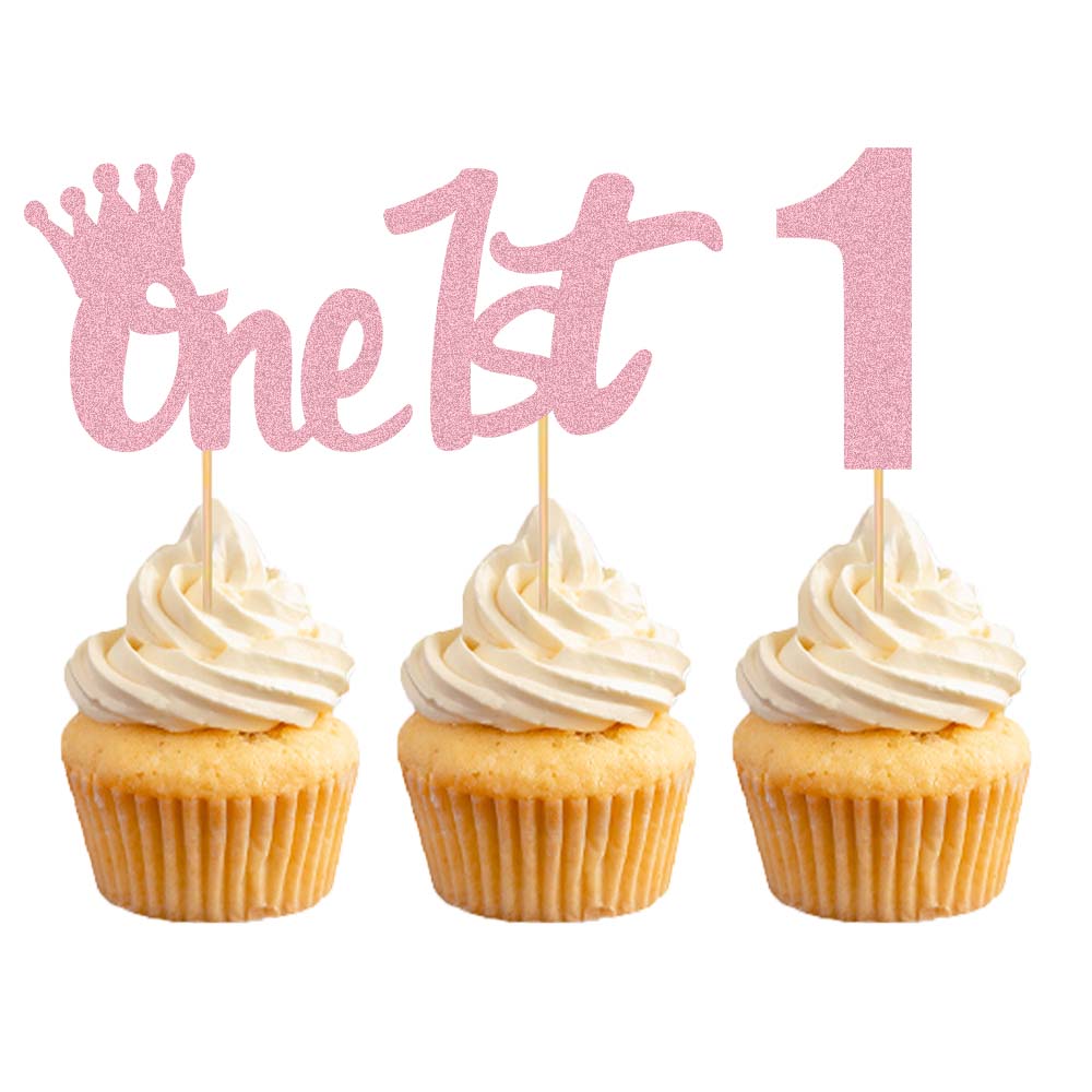 

12/24 шт. Блестящие топперы для кексов One розовый голубой 1-й день рождения пики для кексов для детского праздника девочка мальчик вечеринка на первый день рождения украшение для торта 12pcs розовый