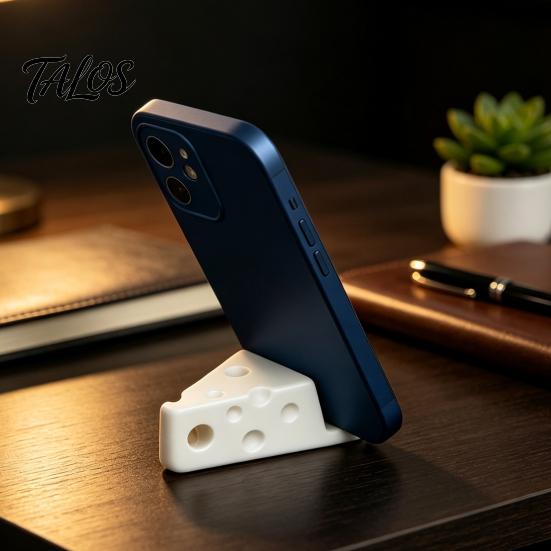 Hard Material Phone Holder 3D Printed Cheese Holder, Cute Mini Mount with Stand Keychain Ring, Lightweight Portable Desktop for Tablet Video Viewing
