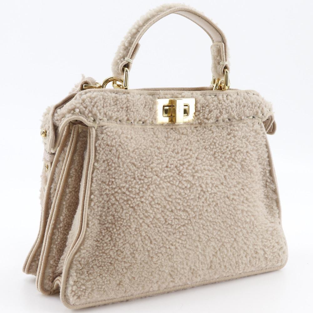 FENDI Peekaboo Handbag 2WAYShoulder pink beige Mouton Women Used