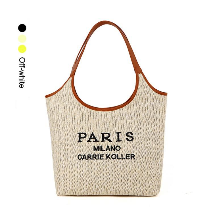 Country Style Women's Summer Straw Tote – Large Capacity Woven Bag with Embroidered Letters for Beach & Commuting