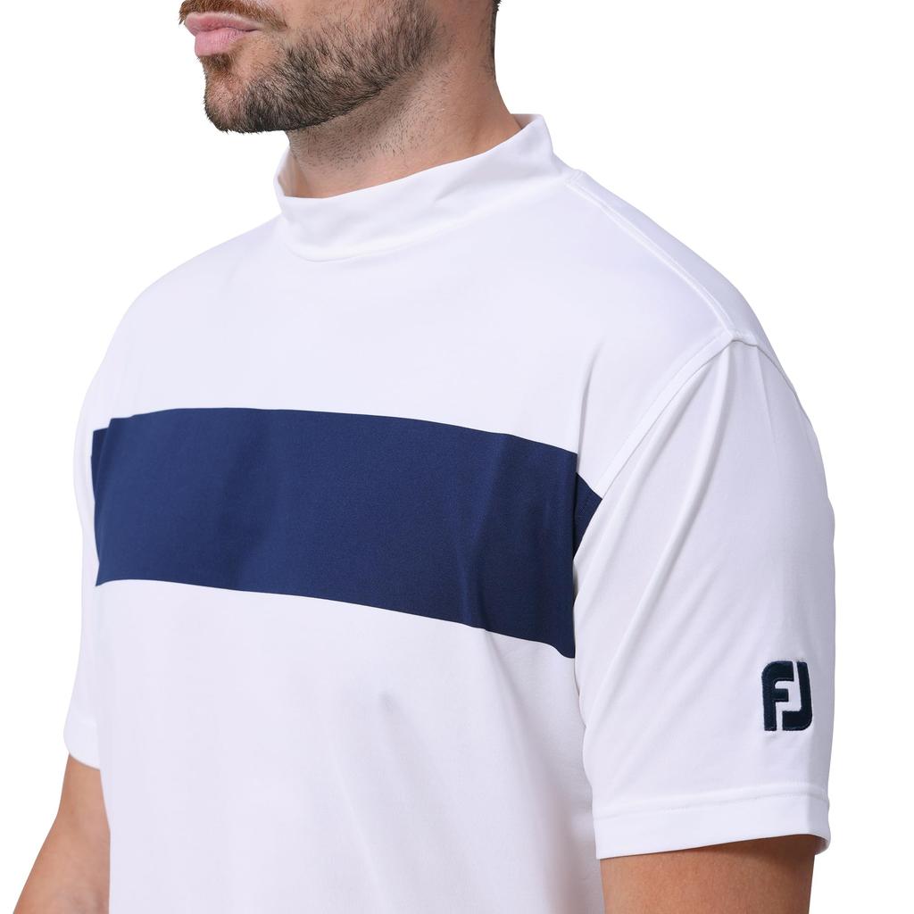 FootJoy Men's White Chest Line Short Sleeve Mock Neck Shirt, Size XL (FJ-S24-S23, 81776-XL)