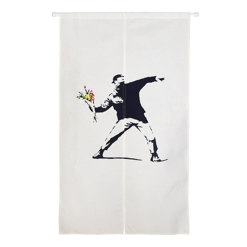 Stylish Banksy Noren Room Nordic Long Easy To Door Curtain for Living or Entrance Color Curtain, Divider, Blackout, Design, Curtain, Use, Privacy,