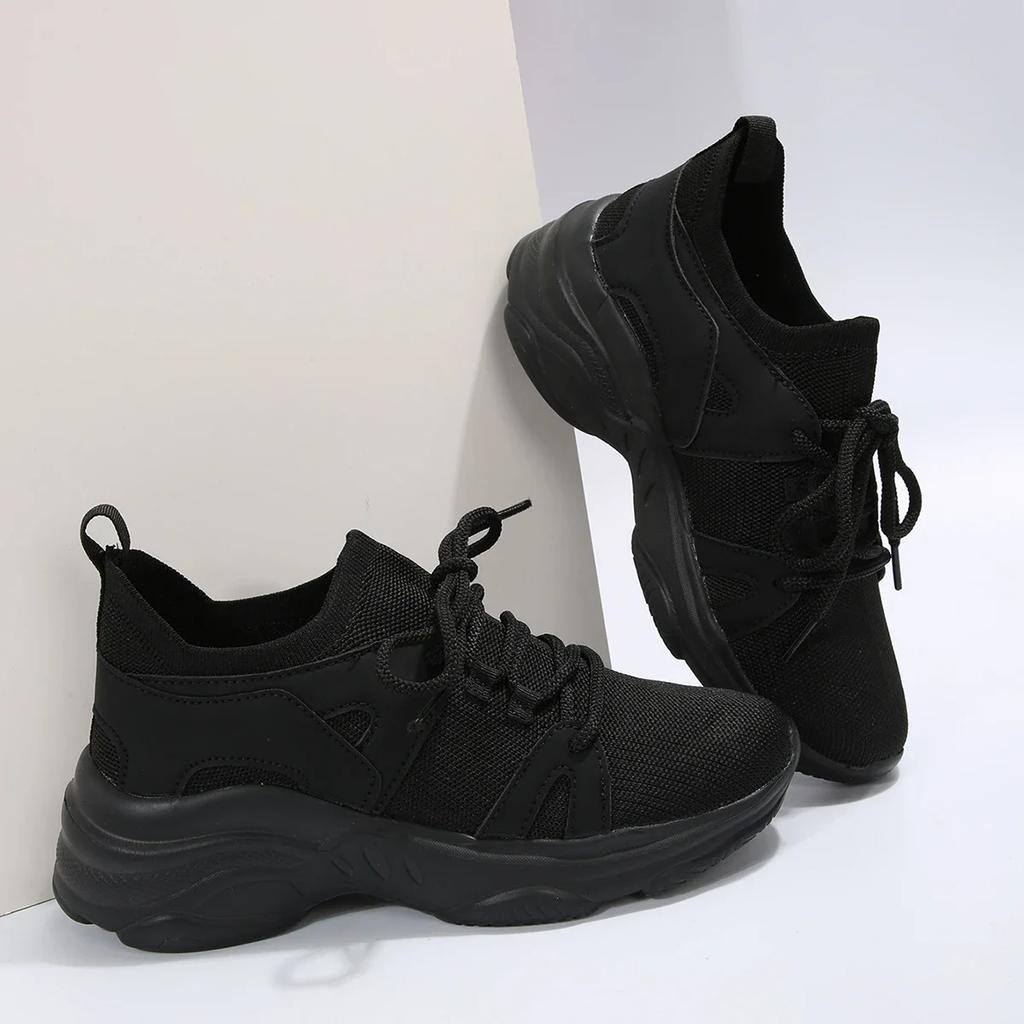 Fashion Knitting Thick Bottom Sneakers Women  Autumn Breathable Wedge Sports Shoes Casual Lace Up Running Shoe Zapatos
