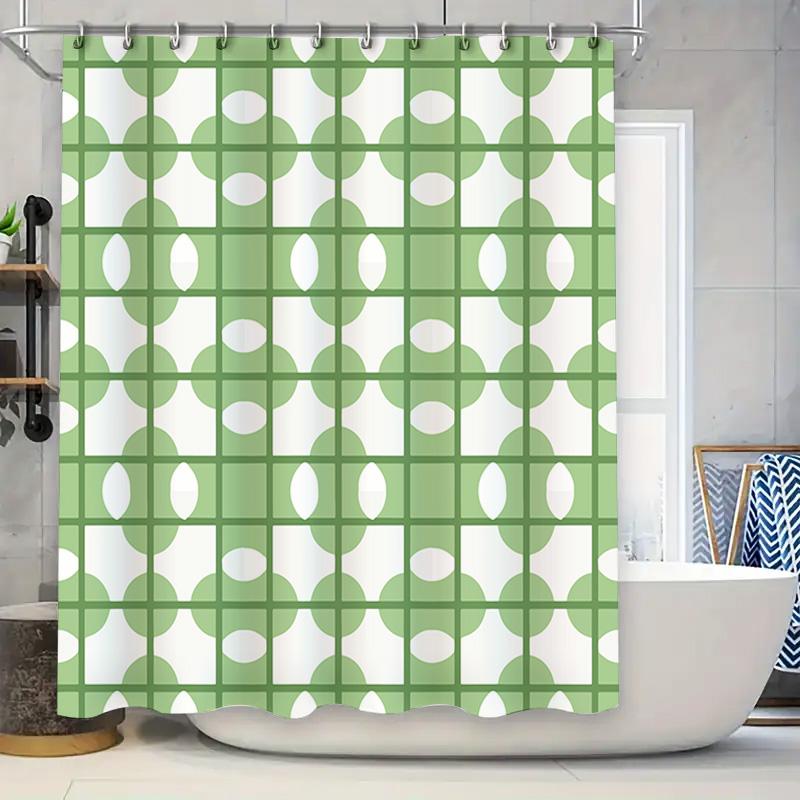 Green Plaid Shower Curtain Modern Bath Decor For Home Improvement Projects W60H190(CM)-1 Pcs
