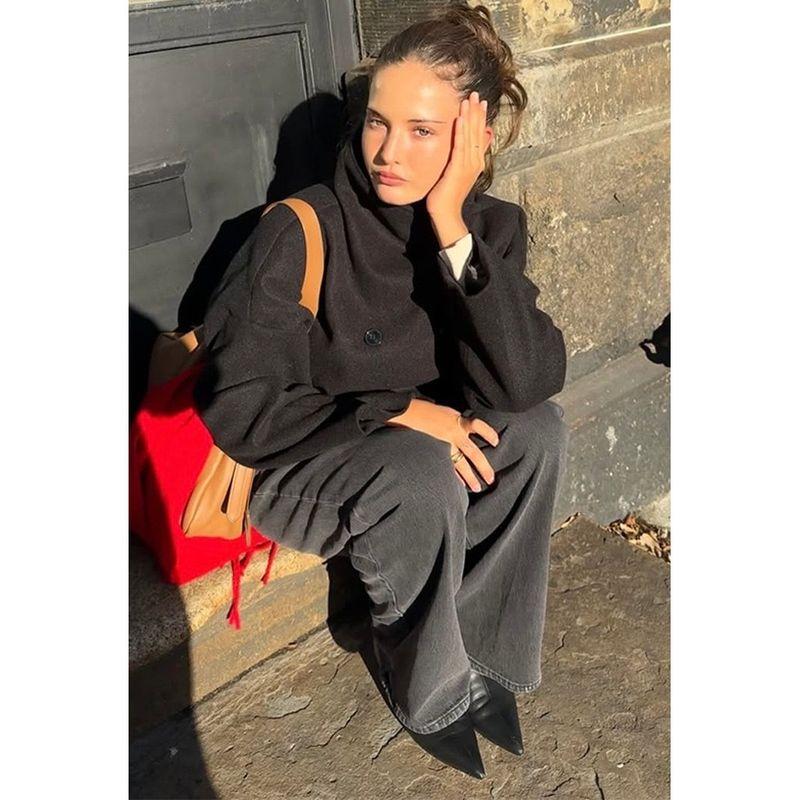 Autumn and Winter New Arrivals Women's Clothing Zr European and American Style Export Fashion Simple Versatile Double-Breasted Long-Sleeve Wool Coat