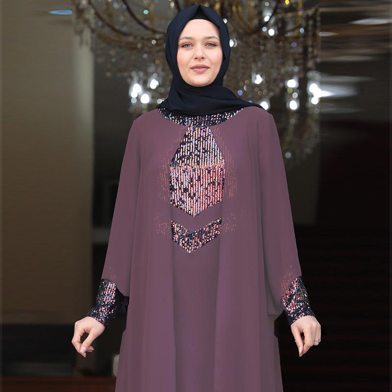 Women Plus Size Hijab Evening Dress Invitation Special Occasion Wedding High Quality Chiffon Fabric Muslim Turkish Stamp Sequin