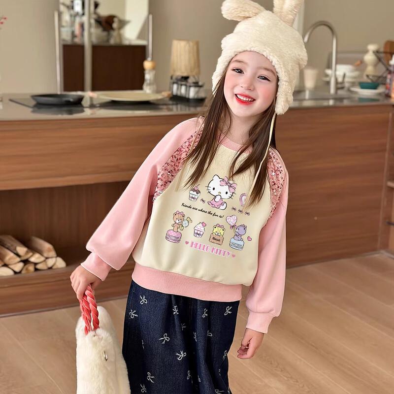 Hello Kitty Girls' Velvet Sequin Pullover Sweatshirt