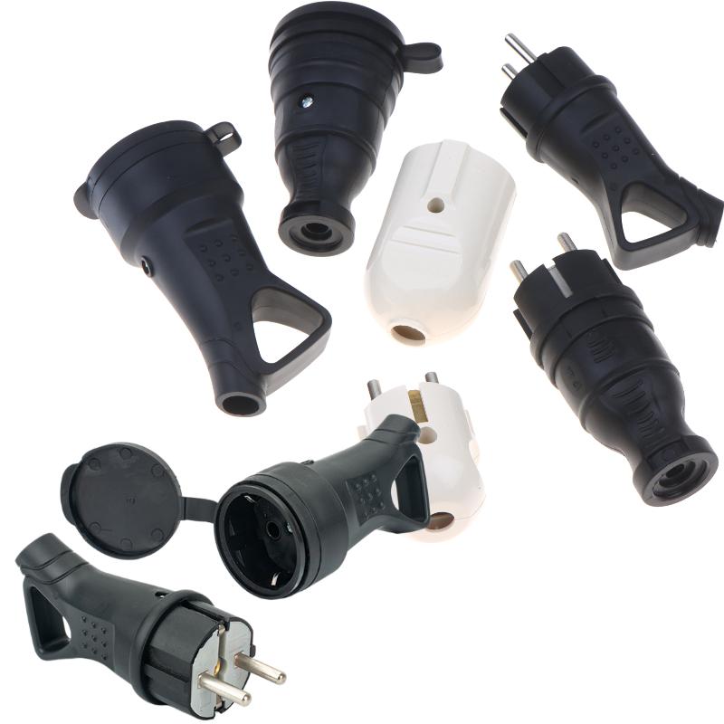 1Pcs Electrial Grounded European Connector With Cover Eu Rubber Waterproof Socket Plug Ip54 For Diy Power Cable Cord 16A 250V