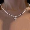 Korean Fashoin Sparkling Starry Silver Necklace For Women Jewelry Trending New Luxury Crystal Cross Pendant Necklaces