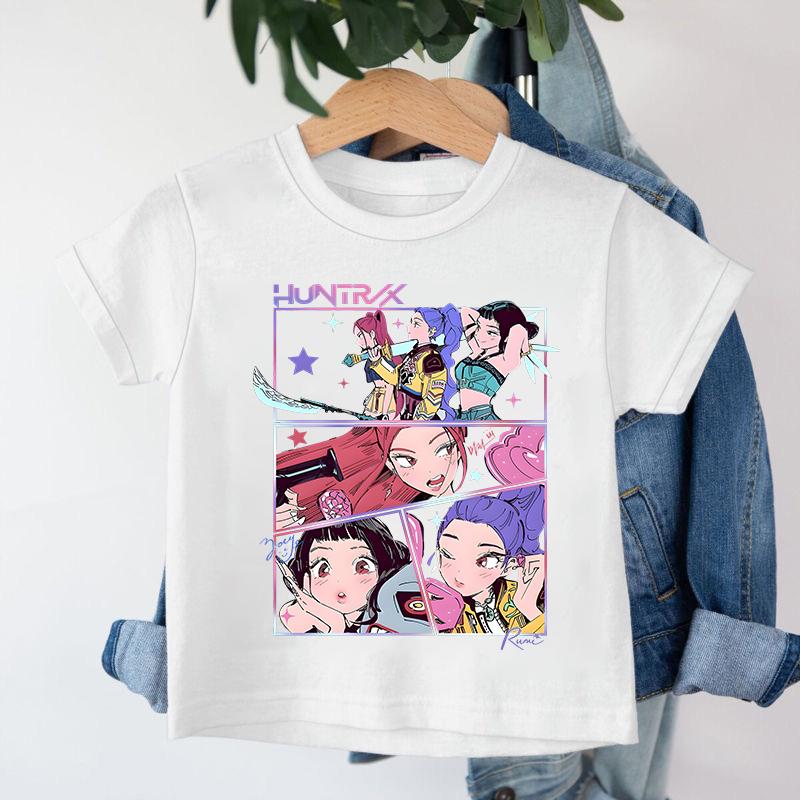 New KPop Demon Hunters Saja Boys Cartoon Boys T-shirt Round Neck Print Fashion Casual Top Children's T-shirt Kids Clothing