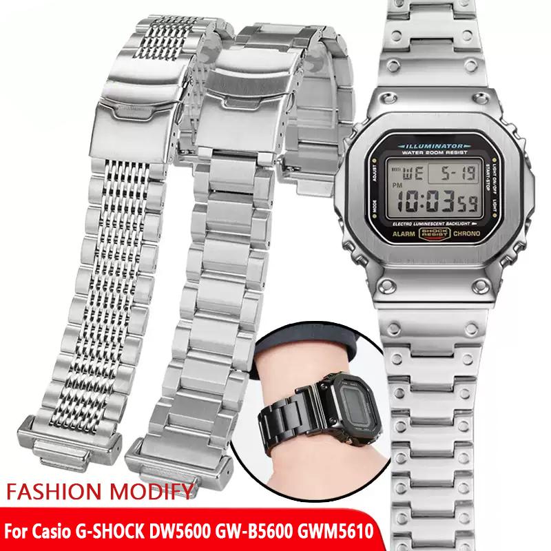 Rychlý kovový modifikovaný řemínek na hodinky Pouzdro Oblek Pro Casio G-SHOCK DW5600 GW-B5600 GWM5610 Nerezová ocel pánský řemínek na hodinky Bezpečnostní přezka