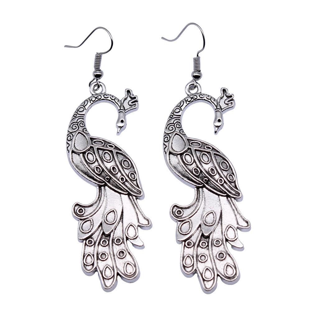 Peacock Enamel Charm Dangle Earrings Colorful Boho Bird Drop Earrings Ethnic Vintage Peacock Jewelry