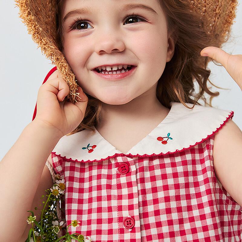 Minibala Girls' Plaid Cotton Vest Dress